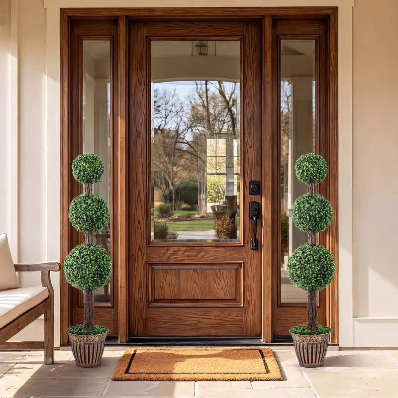 4-Foot Artificial Triple-Ball Boxwood Topiary Tree – Realistic Faux Greenery 2