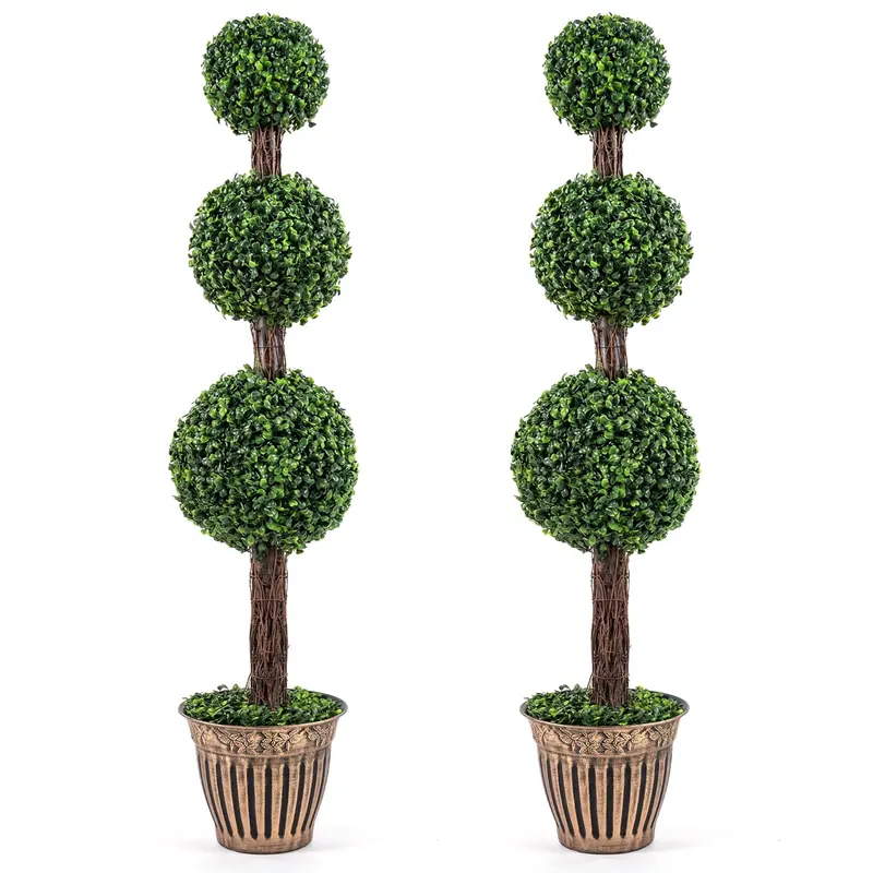 4-Foot Artificial Triple-Ball Boxwood Topiary Tree – Realistic Faux Greenery