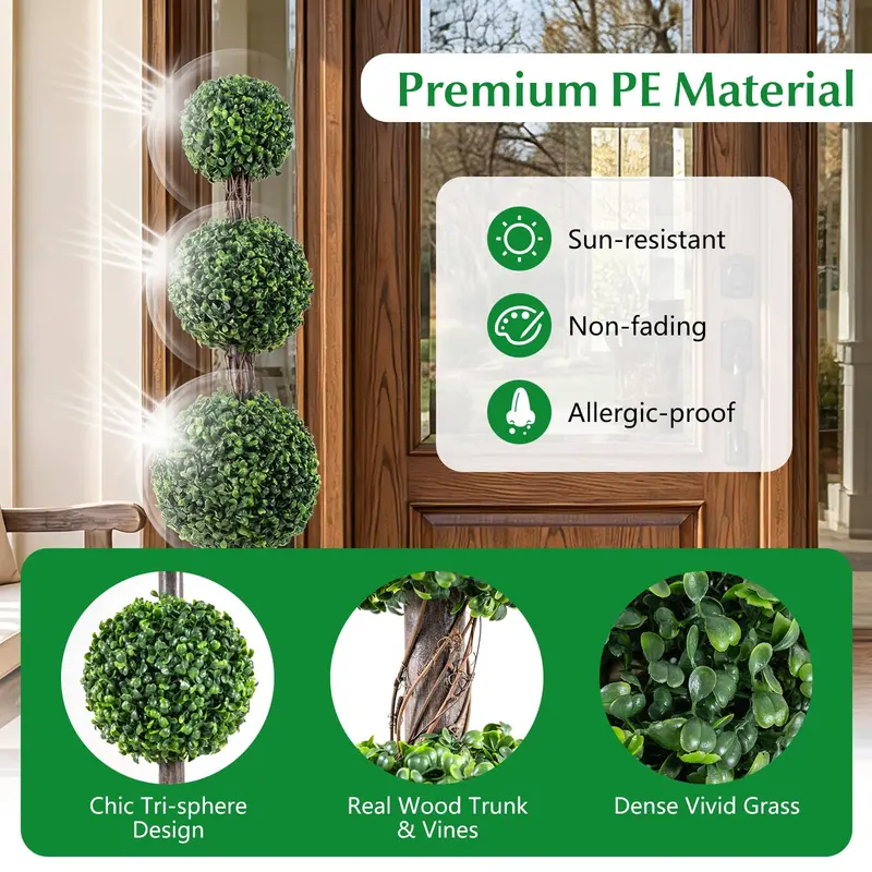 4-Foot Artificial Triple-Ball Boxwood Topiary Tree – Realistic Faux Greenery