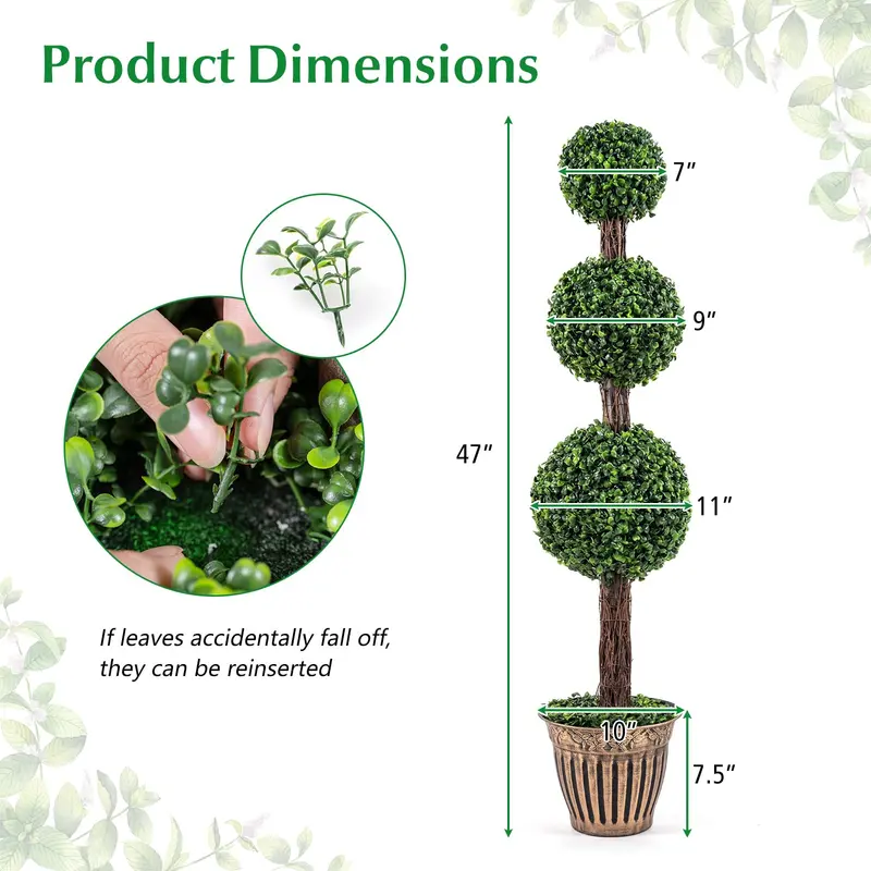 4-Foot Artificial Triple-Ball Boxwood Topiary Tree – Realistic Faux Greenery