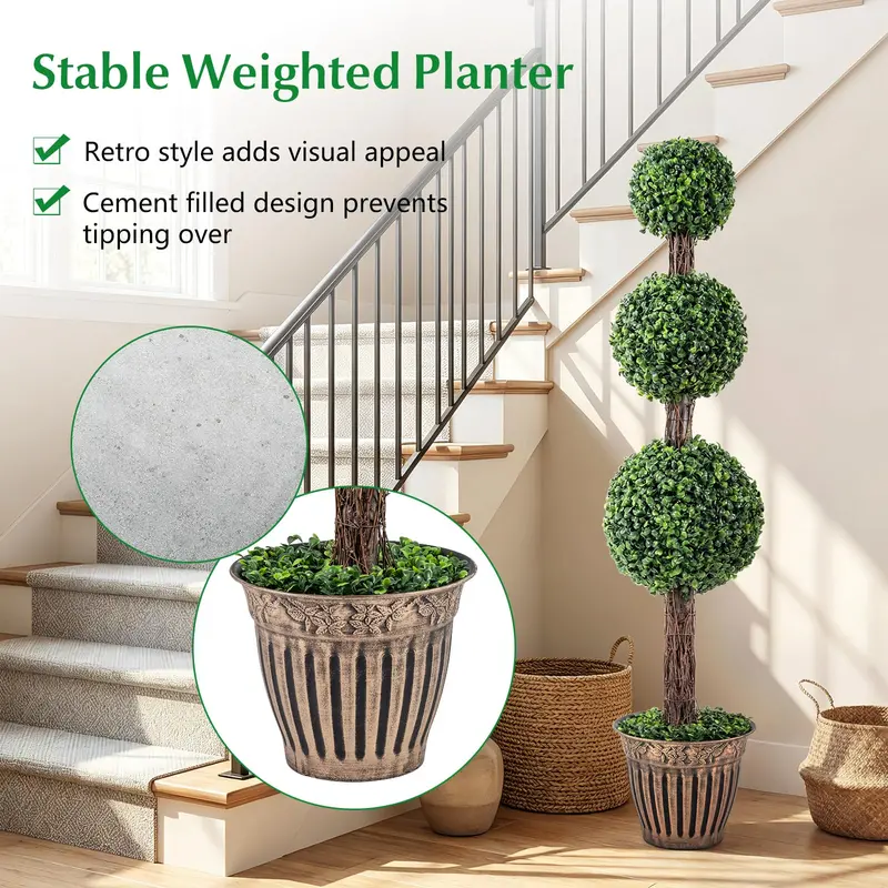 4-Foot Artificial Triple-Ball Boxwood Topiary Tree – Realistic Faux Greenery