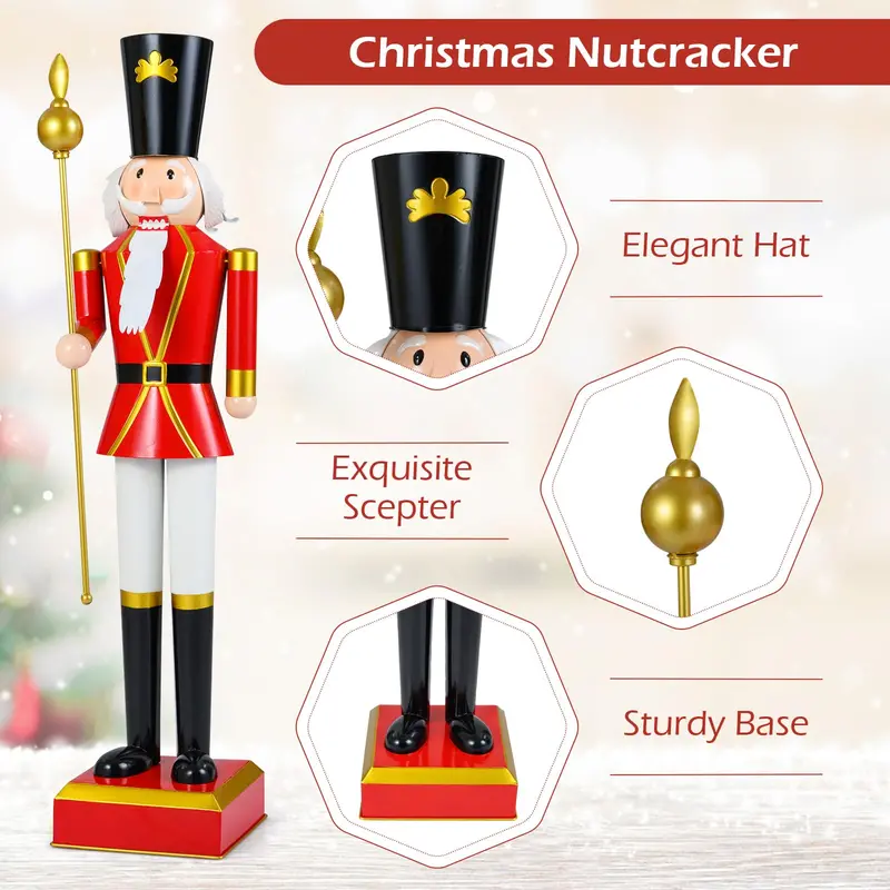 4-Foot Decorative Nutcracker Figure – Traditional Uniform, Tall Hat, Scepter, and Boots