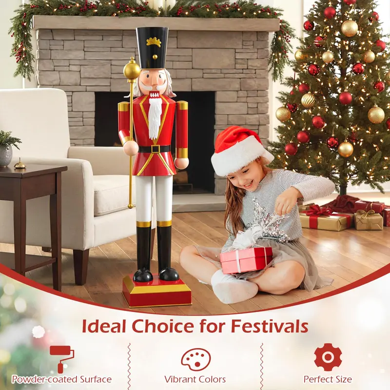 4-Foot Decorative Nutcracker Figure – Traditional Uniform, Tall Hat, Scepter, and Boots