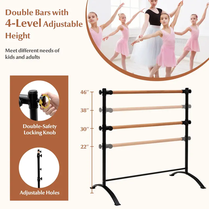 4-Foot Freestanding Ballet Barre – Double-Rail Adjustable Design with Non-Slip Base 2