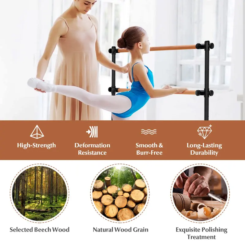 4-Foot Freestanding Ballet Barre – Double-Rail Adjustable Design with Non-Slip Base