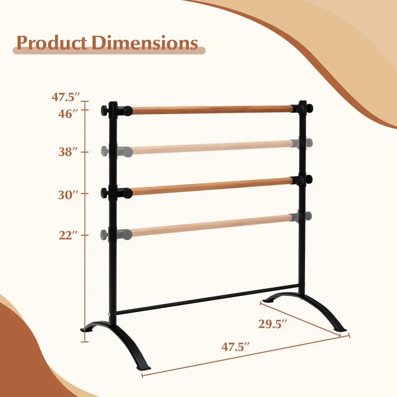 4-Foot Freestanding Ballet Barre – Double-Rail Adjustable Design with Non-Slip Base