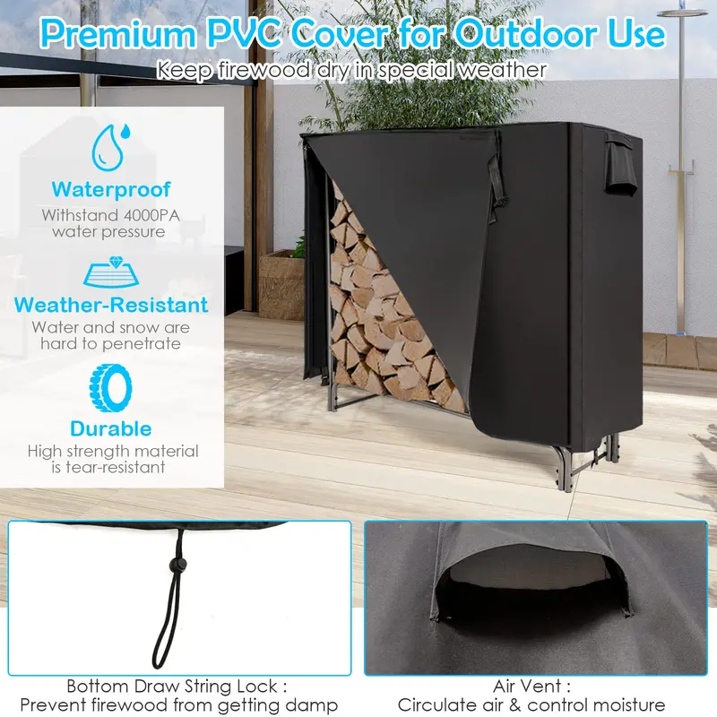 4-Foot Heavy-Duty Outdoor Firewood Rack with Weather-Resistant Cover 2