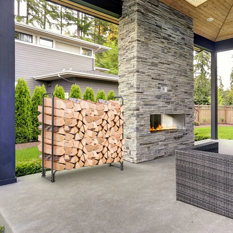 4-Foot Heavy-Duty Outdoor Firewood Rack with Weather-Resistant Cover