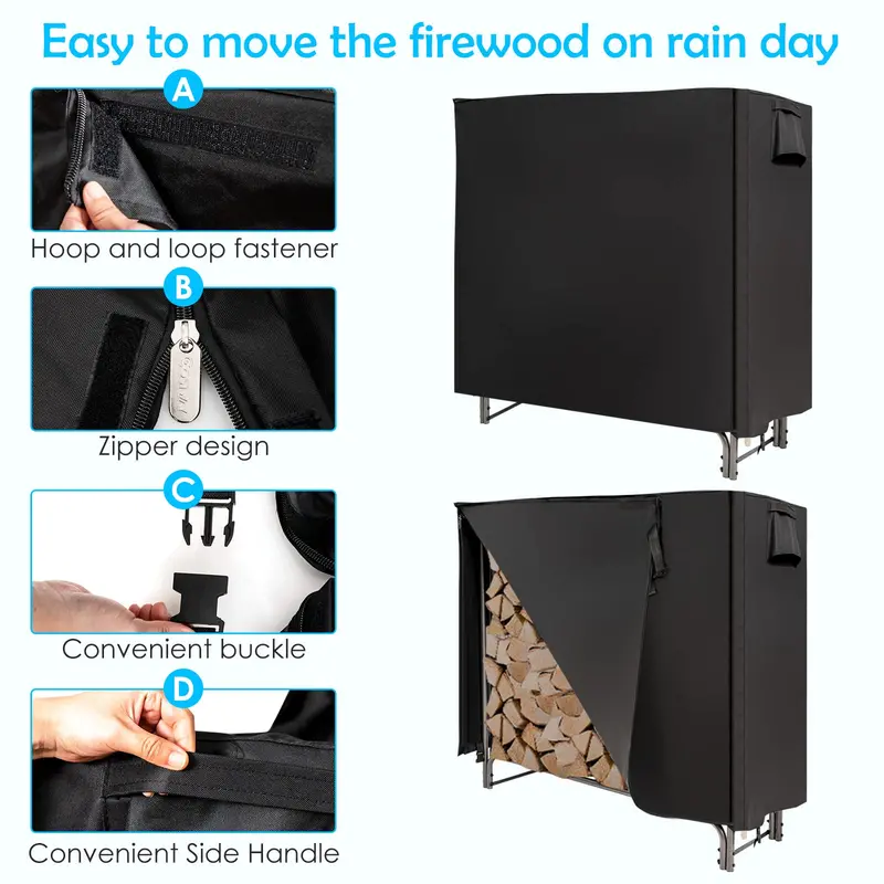 4-Foot Heavy-Duty Outdoor Firewood Rack with Weather-Resistant Cover