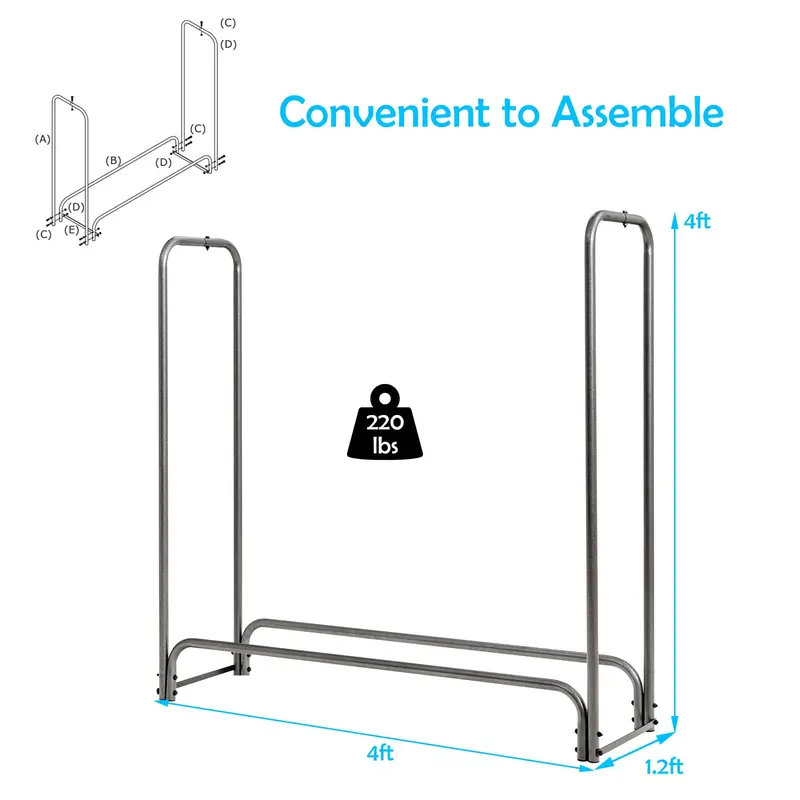 4-Foot Heavy-Duty Outdoor Firewood Rack with Weather-Resistant Cover