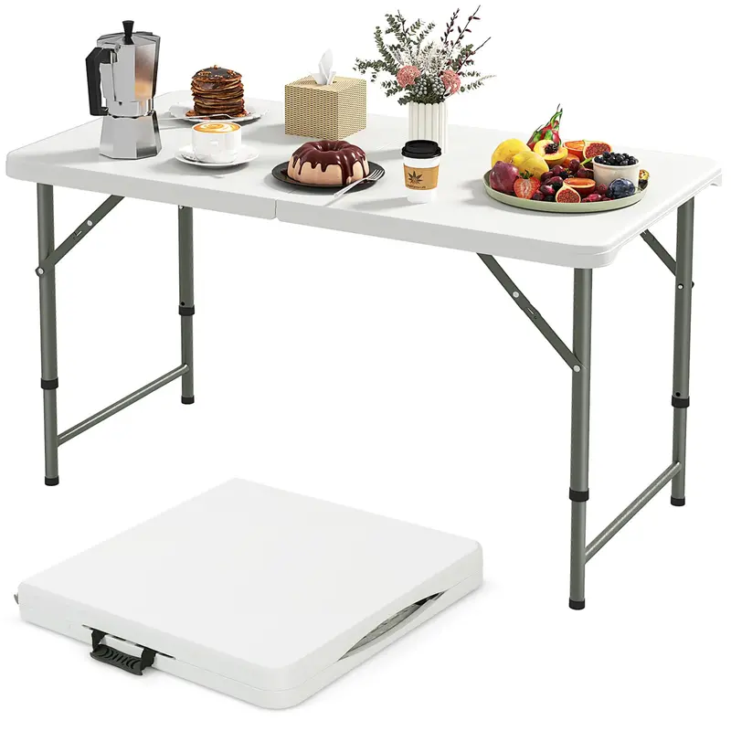 4-Foot Portable Folding Table – 400 lb Load Rating, Adjustable Indoor/Outdoor HDPE Table