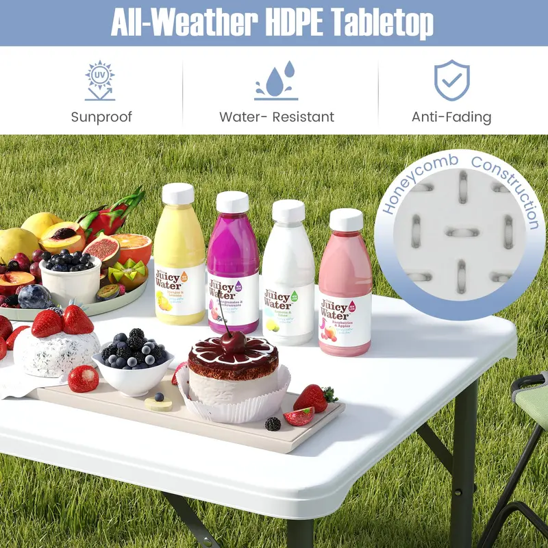 4-Foot Portable Folding Table – 400 lb Load Rating, Adjustable Indoor/Outdoor HDPE Table