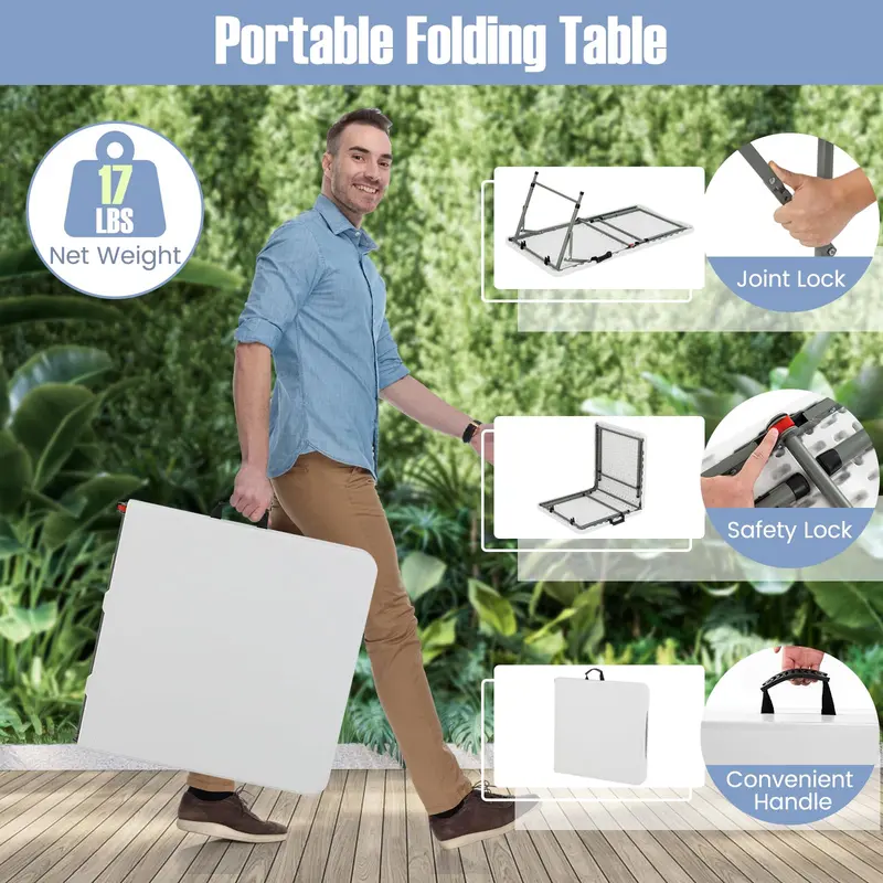 4-Foot Portable Folding Table – 400 lb Load Rating, Adjustable Indoor/Outdoor HDPE Table