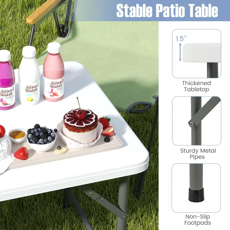 4-Foot Portable Folding Table – 400 lb Load Rating, Adjustable Indoor/Outdoor HDPE Table