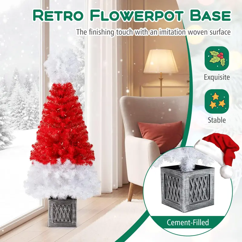 4-Foot Potted Christmas Tree – Pre-Lit Artificial Entrance Tree with Santa Hat & 300 Realistic Branch Tips