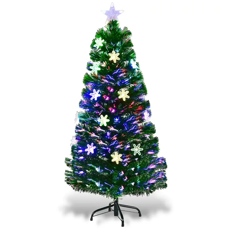 4-Foot Pre-Lit Fiber Optic Christmas Tree – Festive Artificial Xmas Tree with Snowflake LED Lights