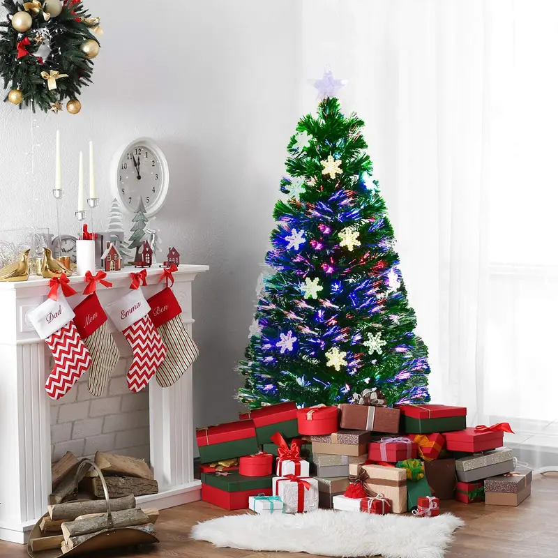 4-Foot Pre-Lit Fiber Optic Christmas Tree – Festive Artificial Xmas Tree with Snowflake LED Lights 2