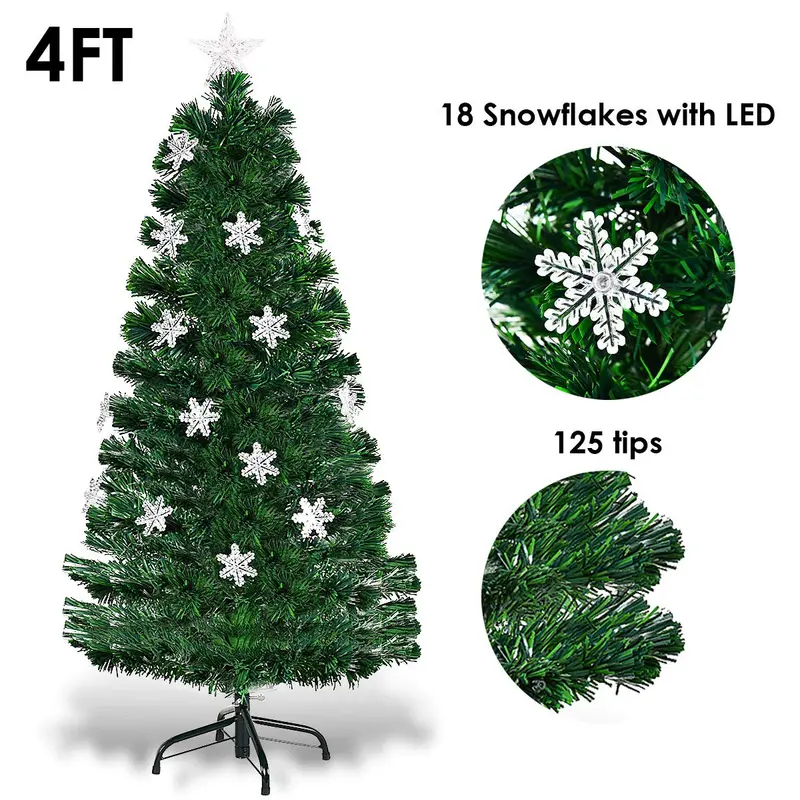 4-Foot Pre-Lit Fiber Optic Christmas Tree – Festive Artificial Xmas Tree with Snowflake LED Lights