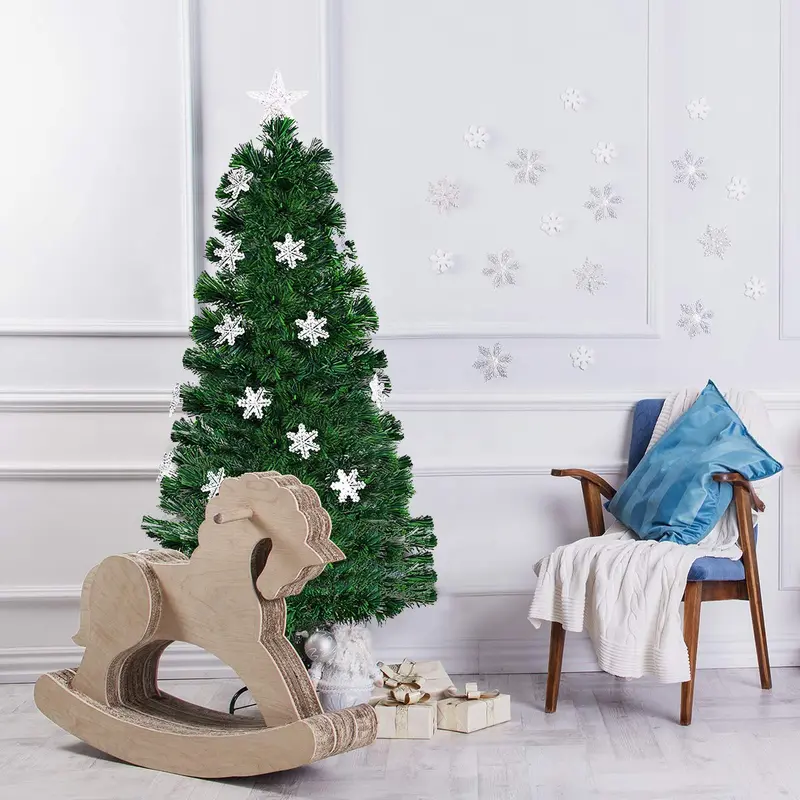 4-Foot Pre-Lit Fiber Optic Christmas Tree – Festive Artificial Xmas Tree with Snowflake LED Lights