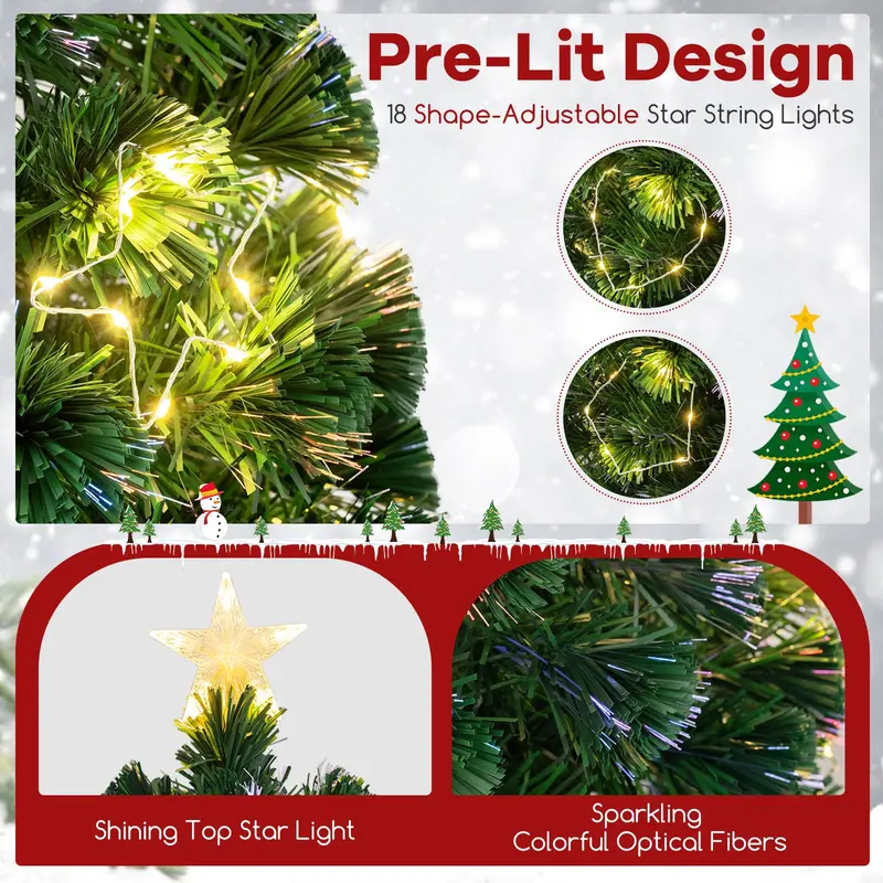 4-Foot Pre-Lit Fiber Optic Christmas Tree with Star Topper and Metal Stand