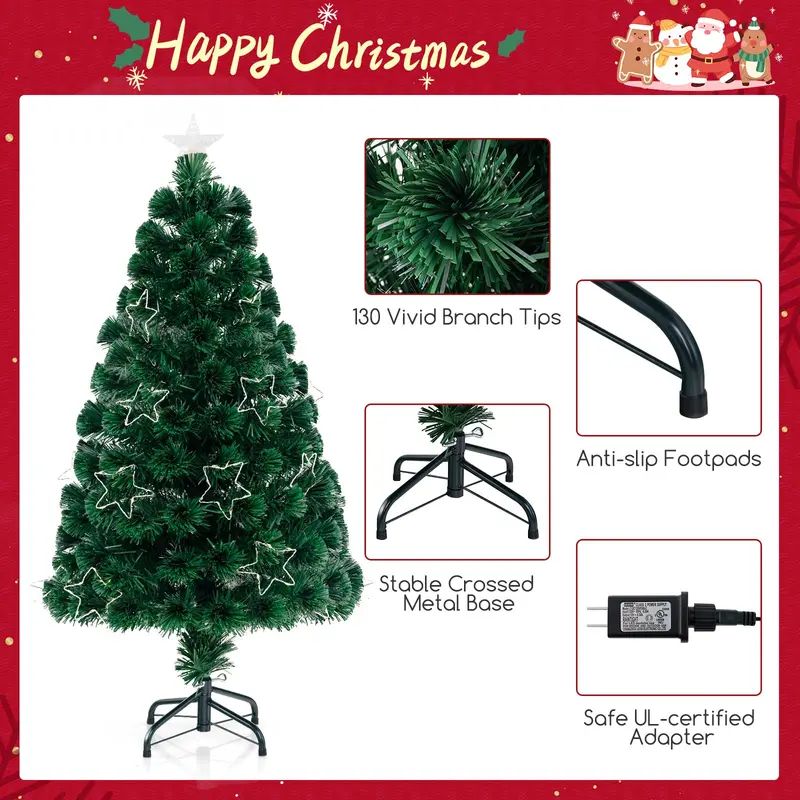 4-Foot Pre-Lit Fiber Optic Christmas Tree with Star Topper and Metal Stand