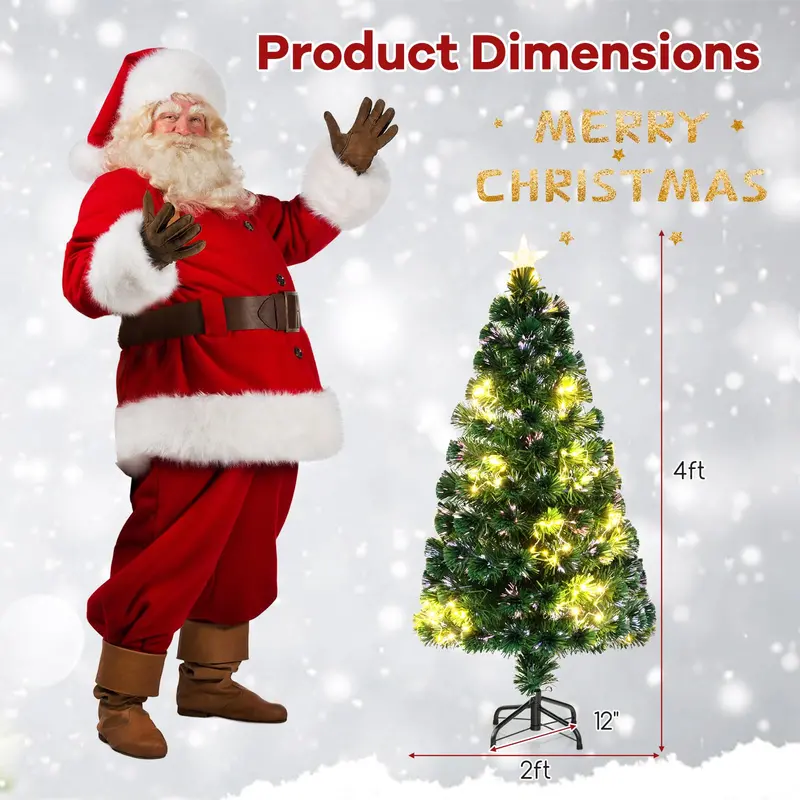 4-Foot Pre-Lit Fiber Optic Christmas Tree with Star Topper and Metal Stand