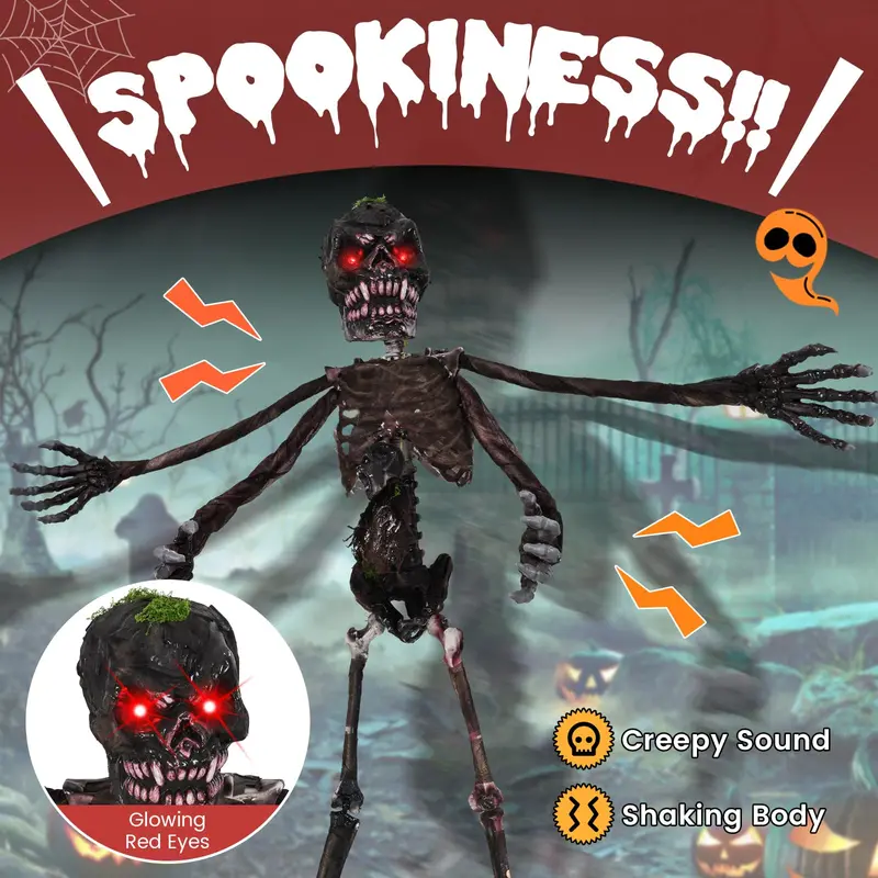 4-Foot Sound-Activated Hanging Zombie Skeleton – Animated Halloween Decoration 2