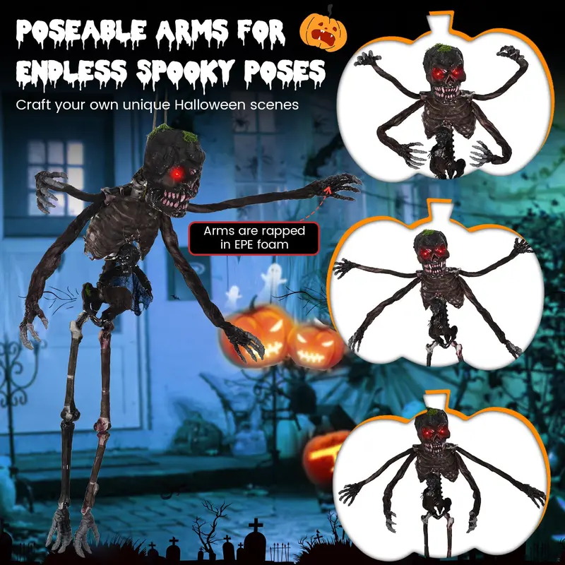 4-Foot Sound-Activated Hanging Zombie Skeleton – Animated Halloween Decoration