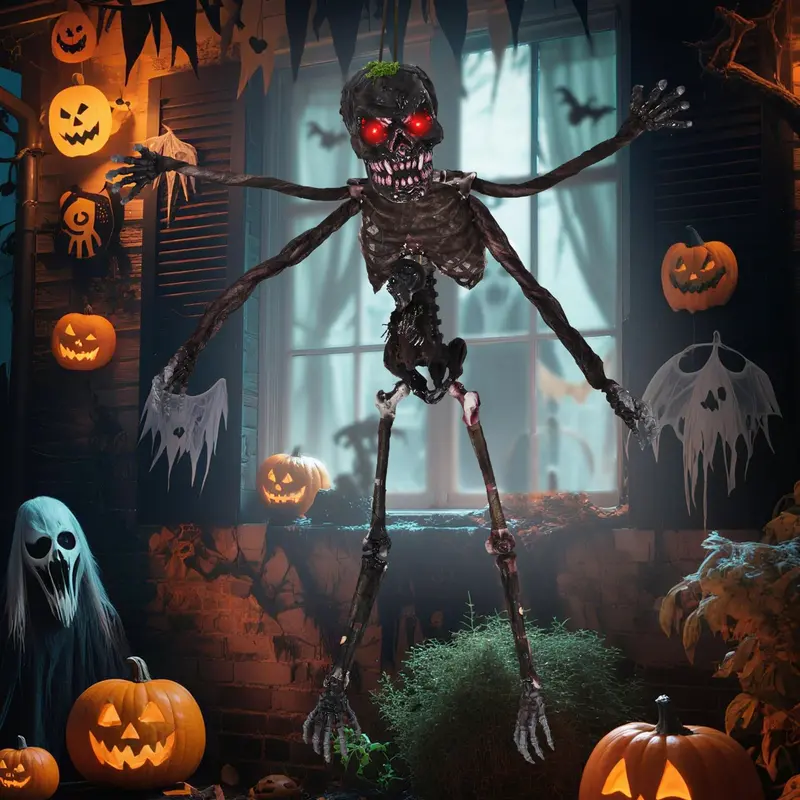 4-Foot Sound-Activated Hanging Zombie Skeleton – Animated Halloween Decoration