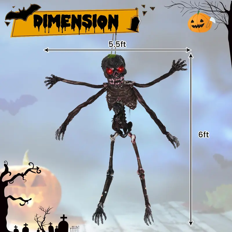 4-Foot Sound-Activated Hanging Zombie Skeleton – Animated Halloween Decoration