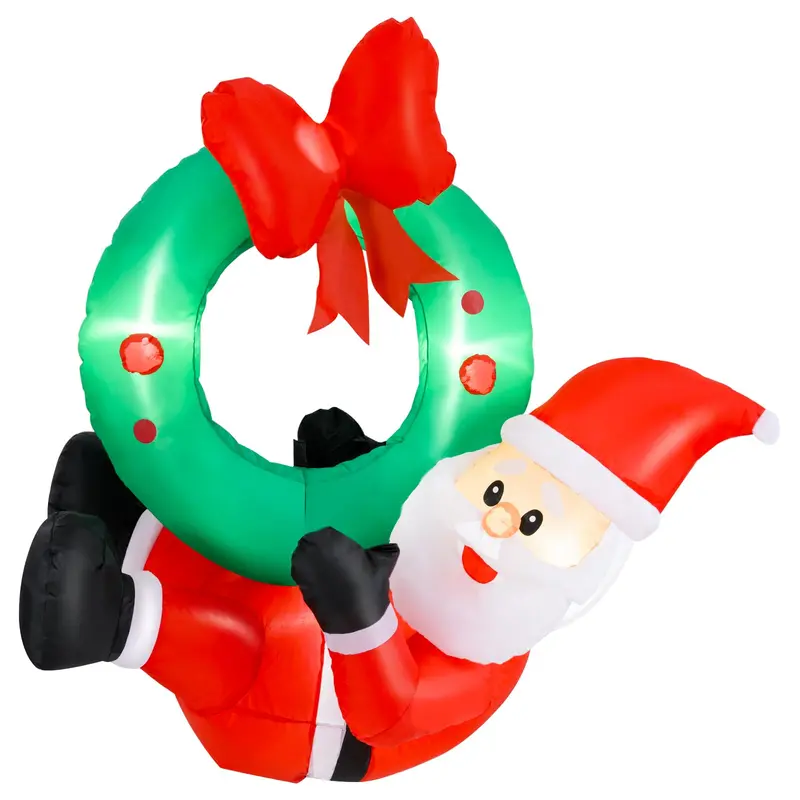 4 ft Inflatable Santa Claus – Blow-Up Outdoor Christmas Decor with Built-in LED Lights & Wreath Accent