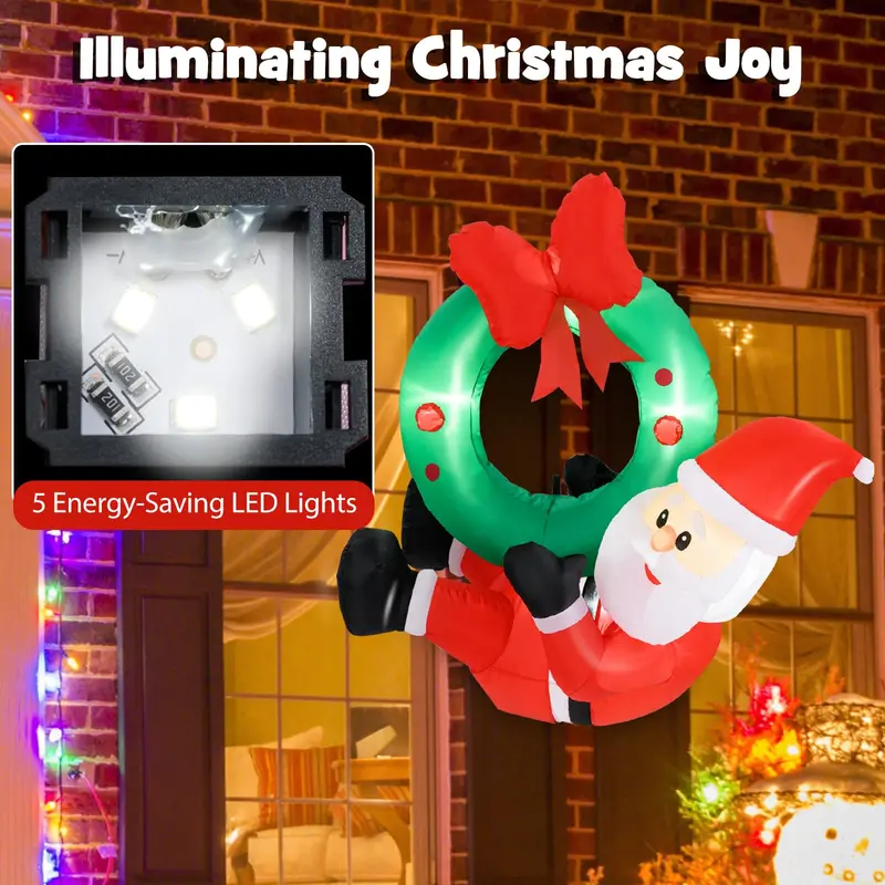 4 ft Inflatable Santa Claus – Blow-Up Outdoor Christmas Decor with Built-in LED Lights & Wreath Accent