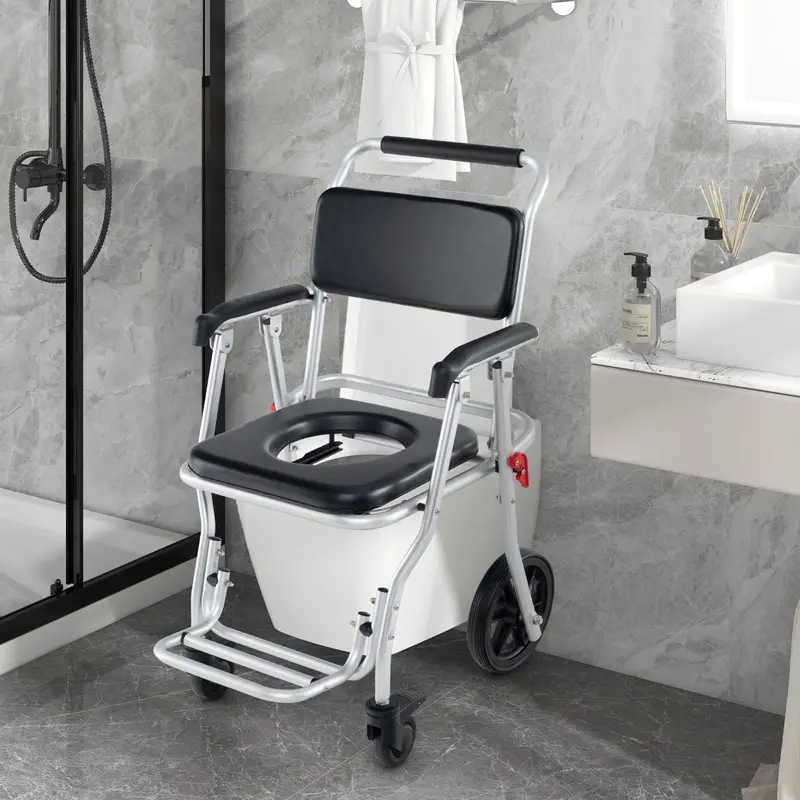 4-in-1 Foldable Shower Commode Wheelchair – 330-Pound Capacity with Armrests
