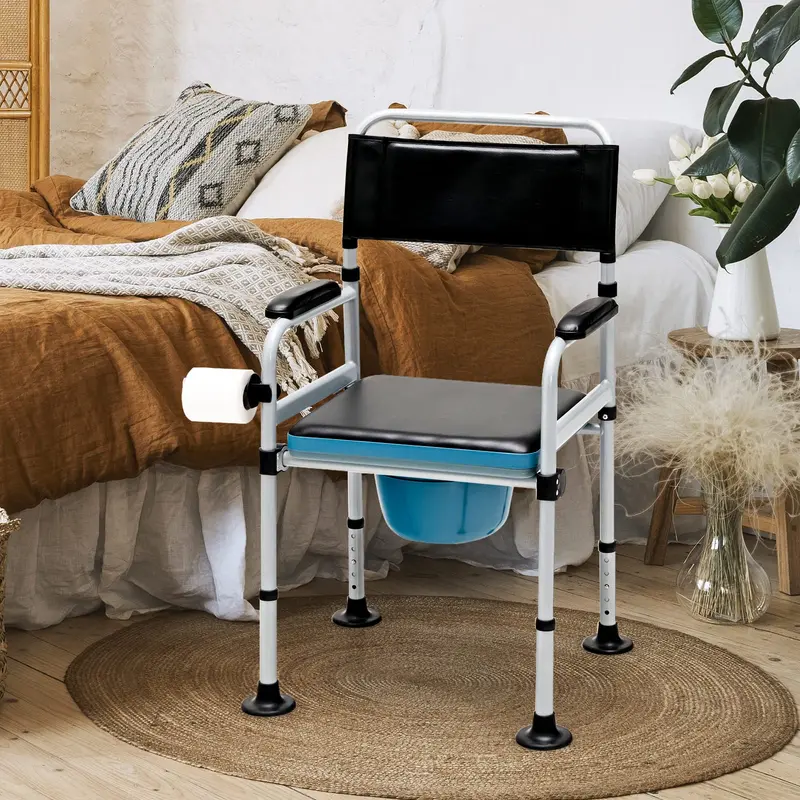 4-in-1 Folding Bedside Commode – Shower Chair with Detachable Waste Bucket 2