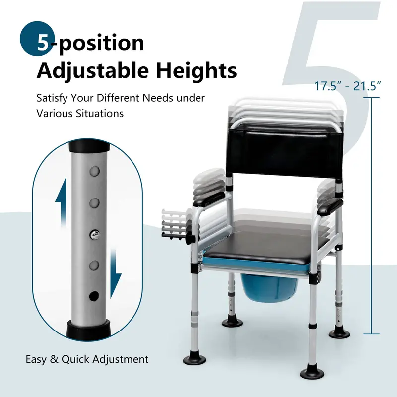 4-in-1 Folding Bedside Commode – Shower Chair with Detachable Waste Bucket