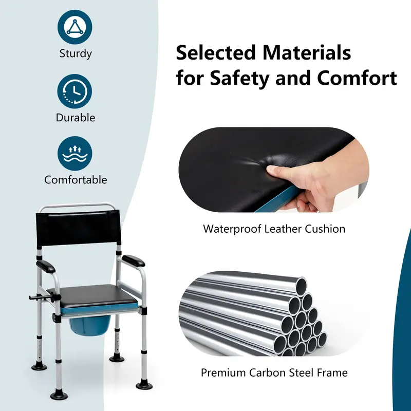 4-in-1 Folding Bedside Commode – Shower Chair with Detachable Waste Bucket
