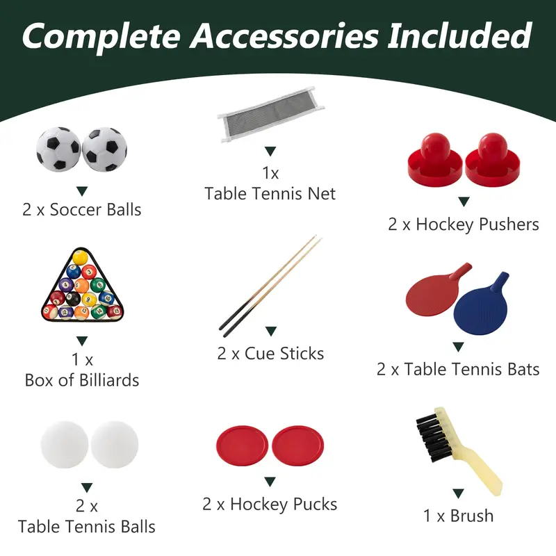 4-in-1 Multi-Game Table – Convertible Recreation Center Featuring Pool, Billiards, Air Hockey & Table Tennis