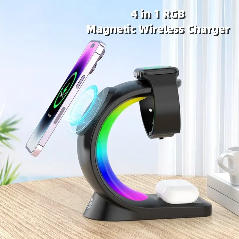 4-in-1 RGB-Lit Wireless Charging Hub for Apple Ecosystem