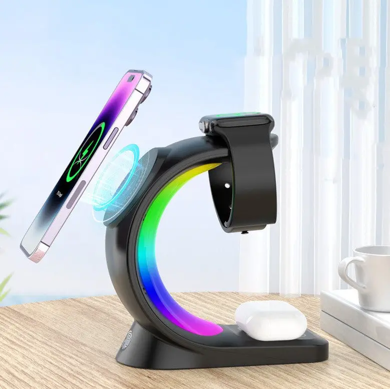 4-in-1 RGB-Lit Wireless Charging Hub for Apple Ecosystem