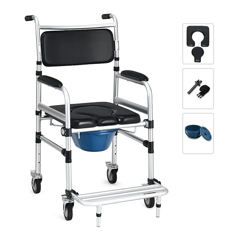 4-in-1 Shower Commode Wheelchair with 330 lb Weight Capacity and Armrests