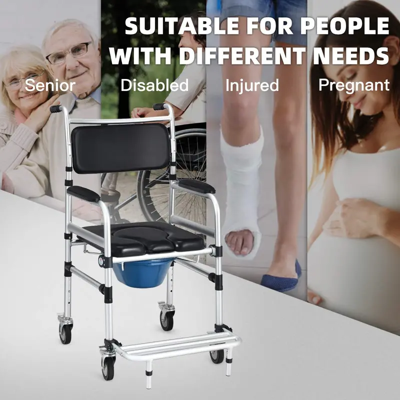 4-in-1 Shower Commode Wheelchair with 330 lb Weight Capacity and Armrests