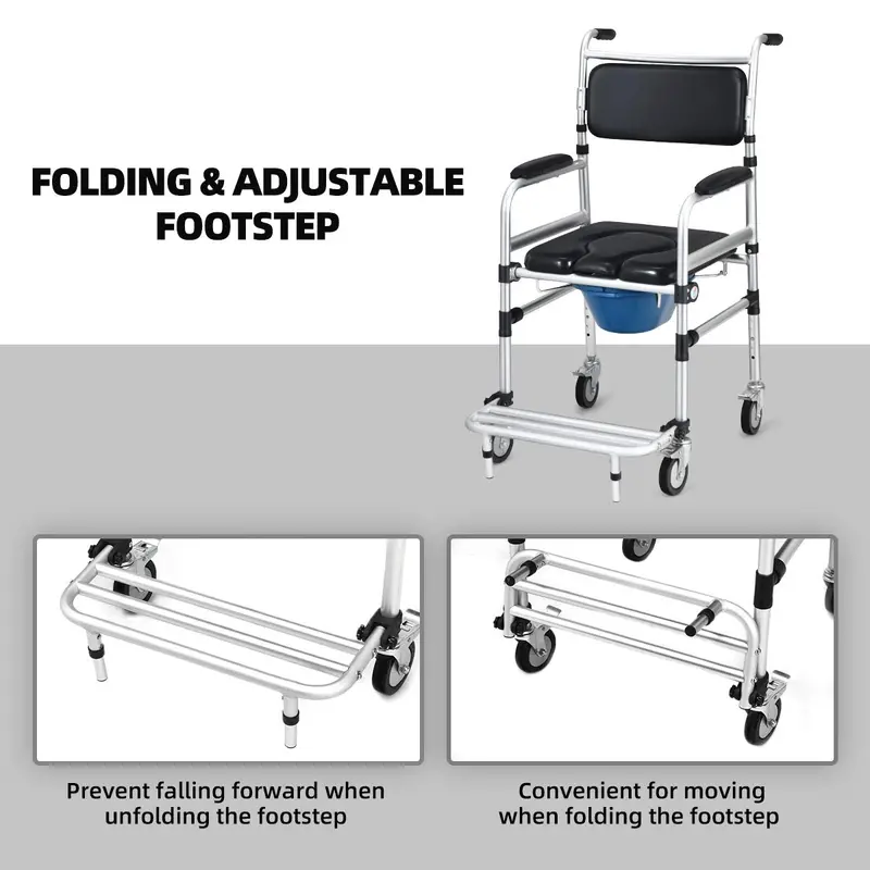 4-in-1 Shower Commode Wheelchair with 330 lb Weight Capacity and Armrests