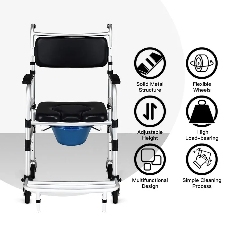 4-in-1 Shower Commode Wheelchair with 330 lb Weight Capacity and Armrests