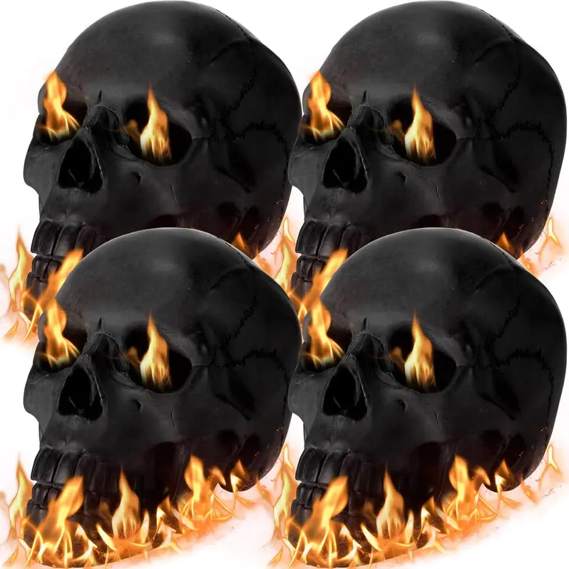 4-Pack Fire Pit Skull Decorations – Heat-Resistant Halloween Accent Set