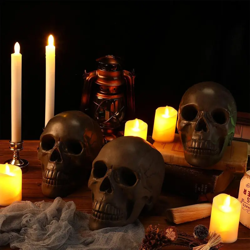 4-Pack Fire Pit Skull Decorations – Heat-Resistant Halloween Accent Set