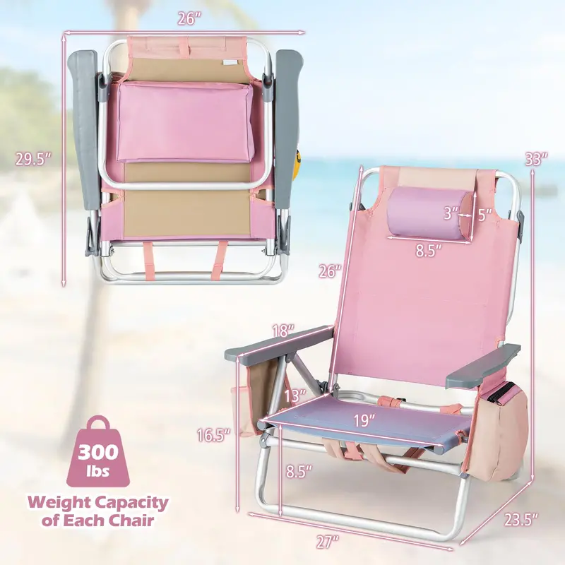 4-Pack Portable Backpack Beach Chairs Featuring Built-in Cooler Bag & Cup Holders