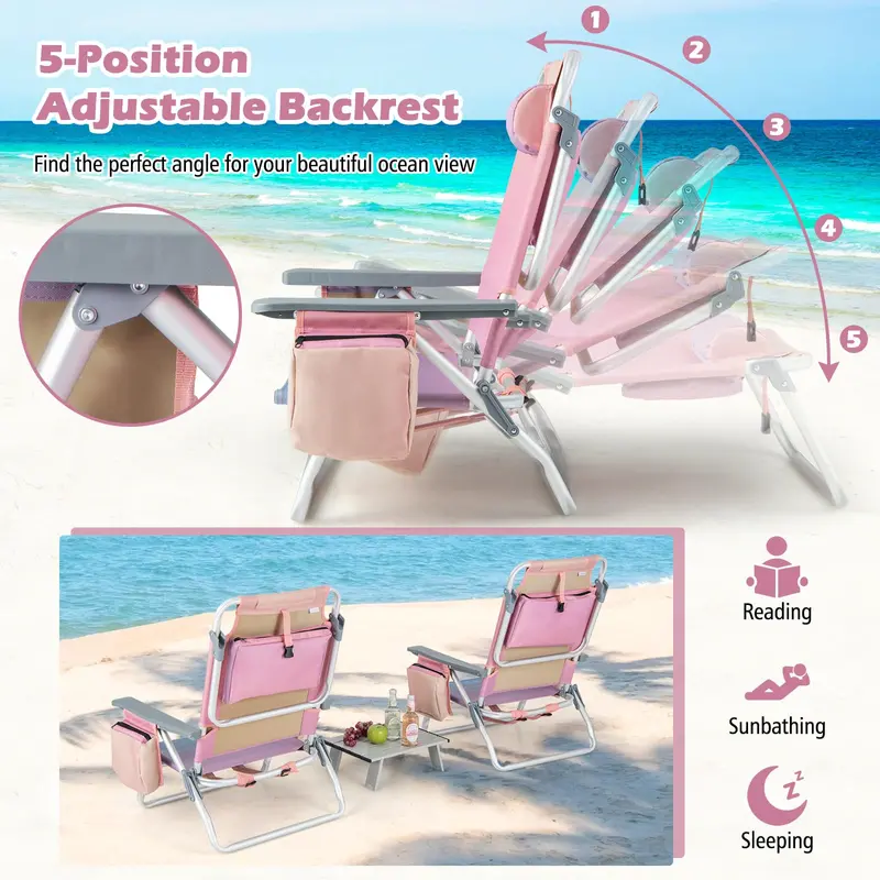 4-Pack Portable Backpack Beach Chairs Featuring Built-in Cooler Bag & Cup Holders