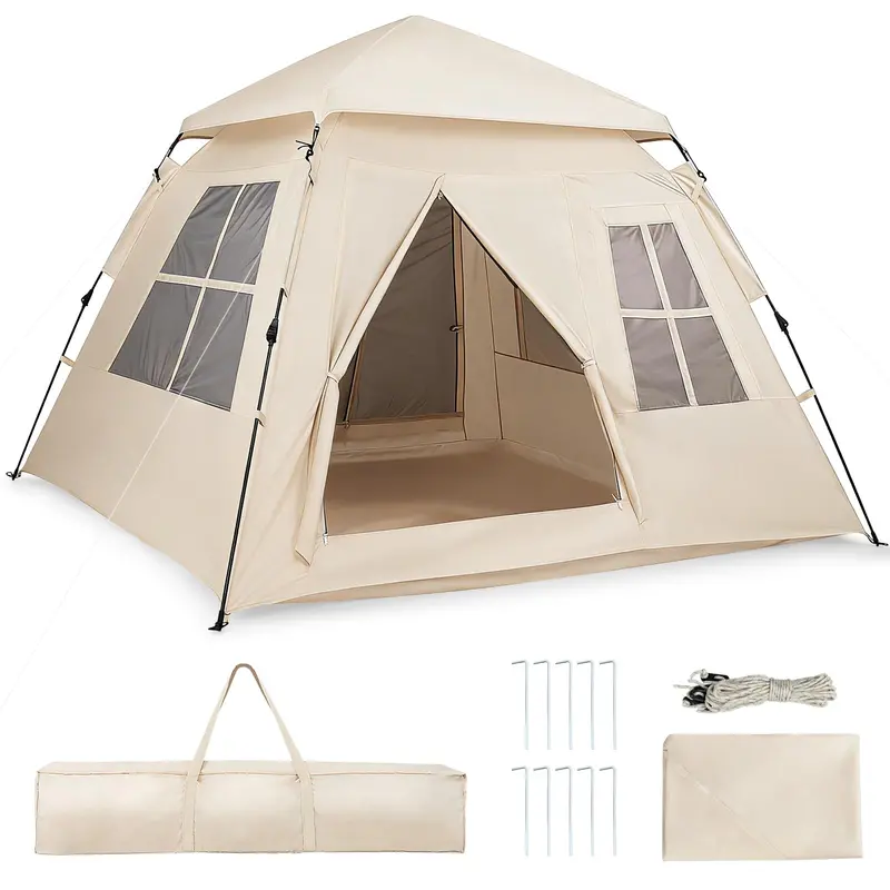 4-Person Camping Tent with Rainfly – Dual Doors, Mesh Windows, Portable Carry Bag