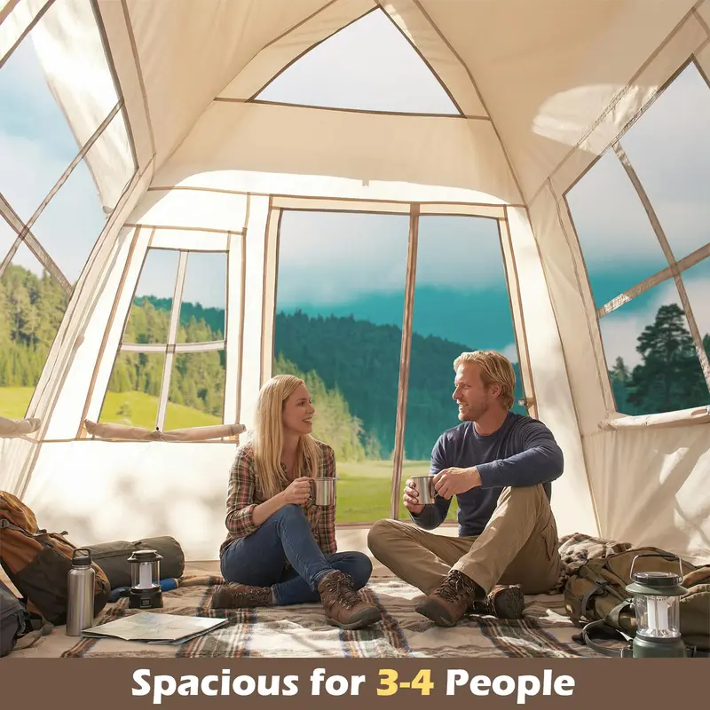 4-Person Camping Tent with Rainfly – Dual Doors, Mesh Windows, Portable Carry Bag 2