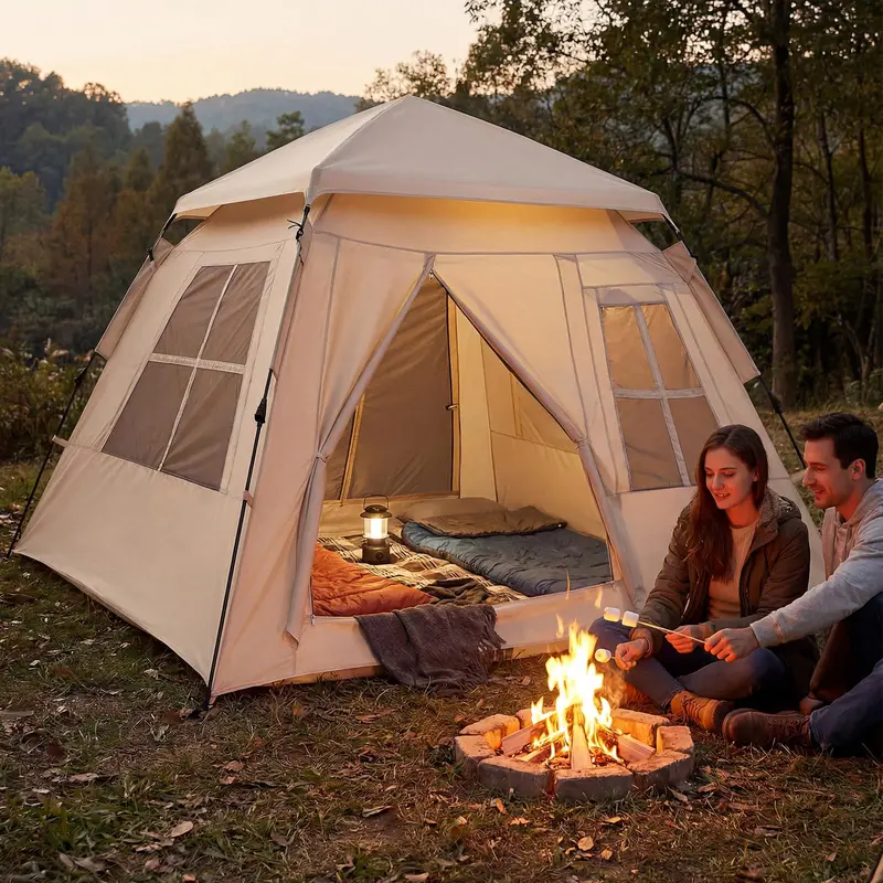 4-Person Camping Tent with Rainfly – Dual Doors, Mesh Windows, Portable Carry Bag